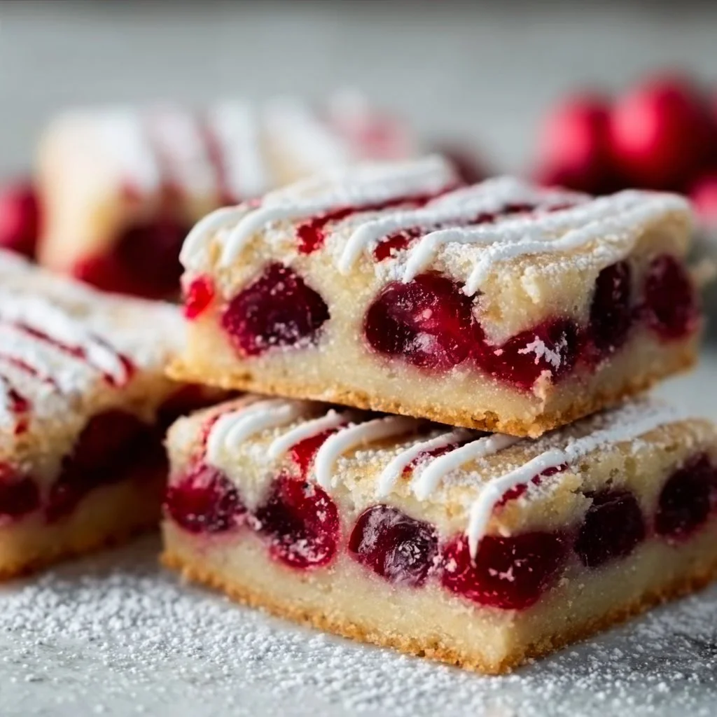 Delicious Christmas Cherry Bars decorated for the holiday season