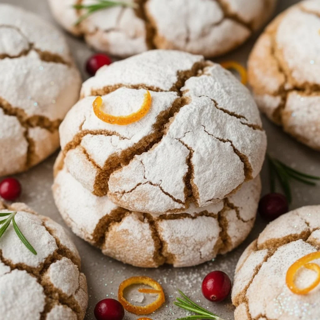 Freshly baked cinnamon coffee crinkles cookies on a cooling rack.