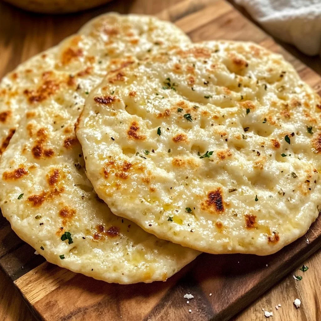 Homemade Cottage Cheese Flatbread topped with herbs and spices.