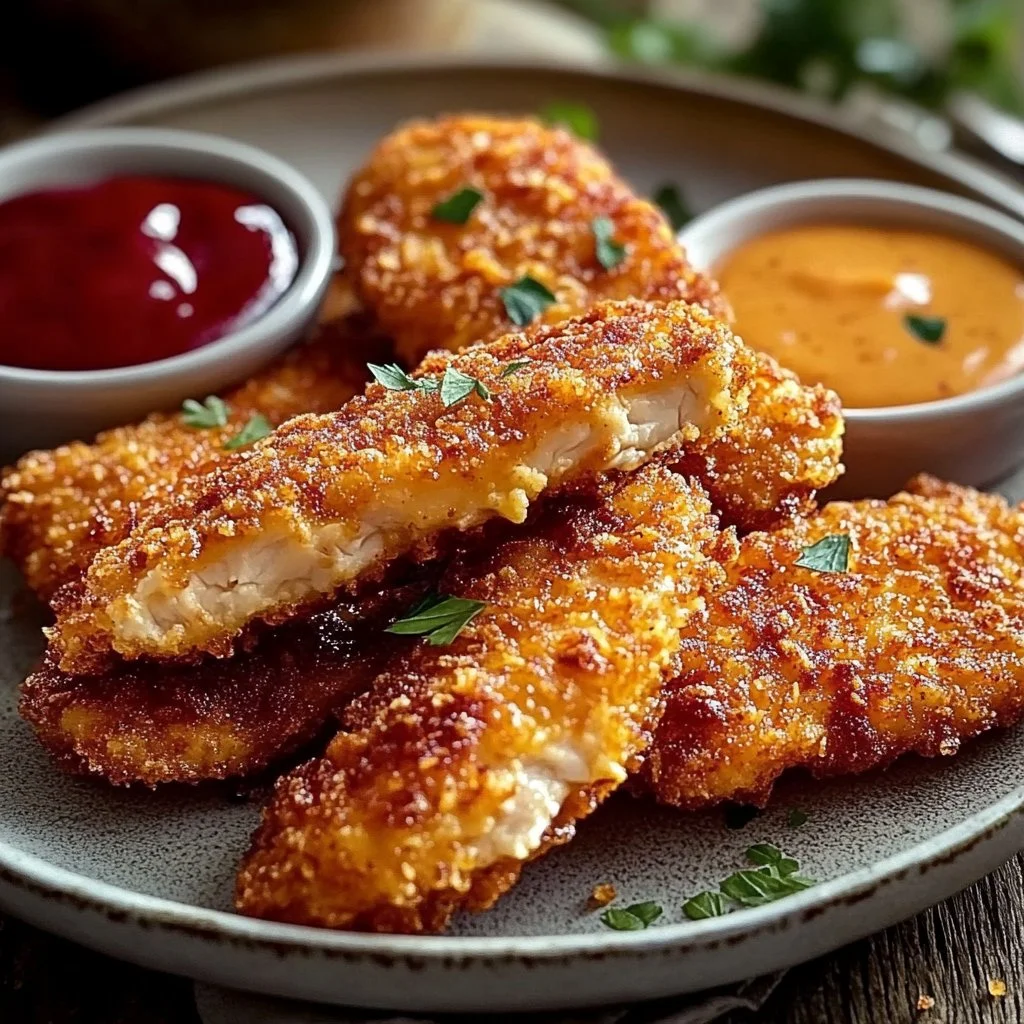 Plate of delicious Crack Chicken Tenders garnished with herbs