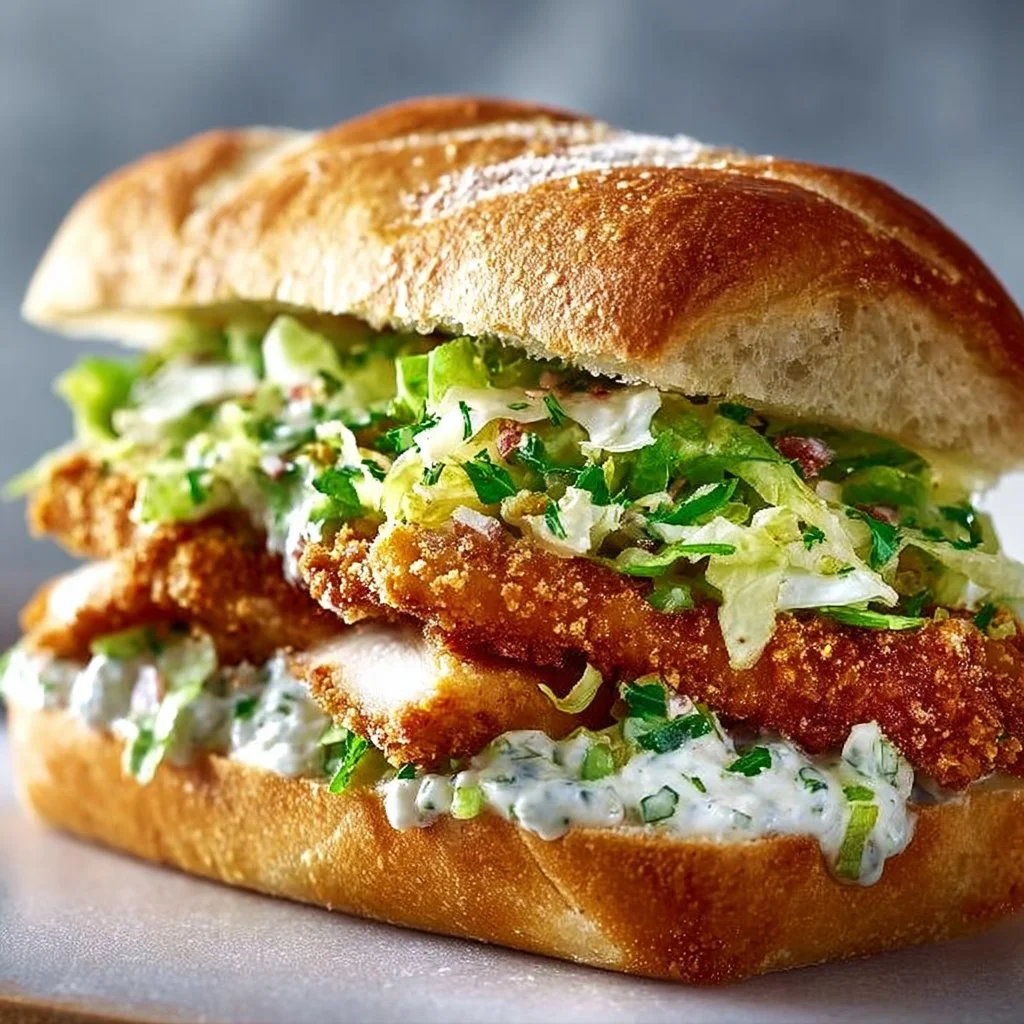 Crispy Chicken Caesar Sandwich with lettuce and creamy dressing