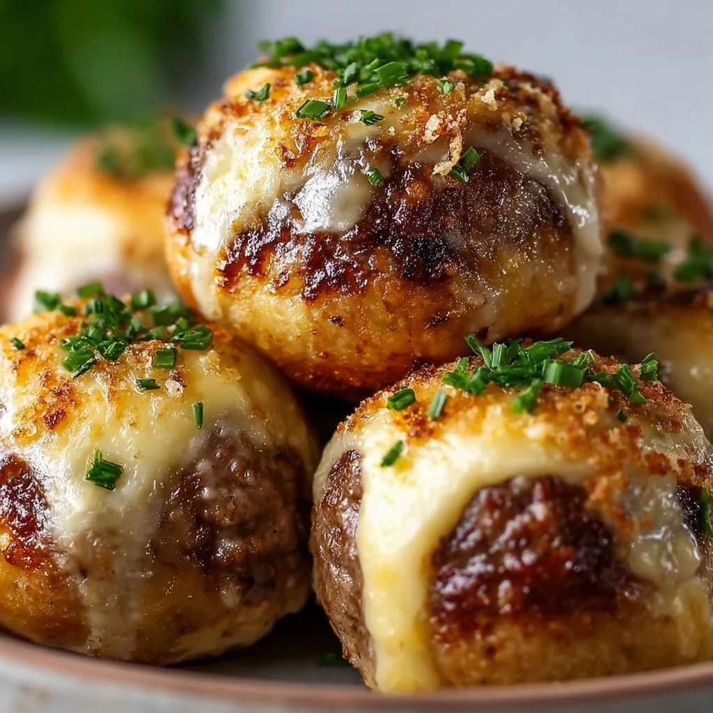 Delicious Garlic Parmesan Cheeseburger Bombs stuffed with beef and cheese