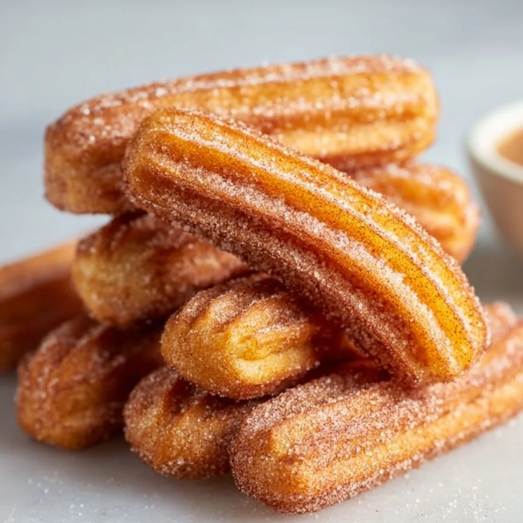 Healthy baked churro bites served on a plate with cinnamon sugar