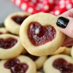 Delicious Heart Jam Cookies with vibrant fruit filling and heart-shaped design.