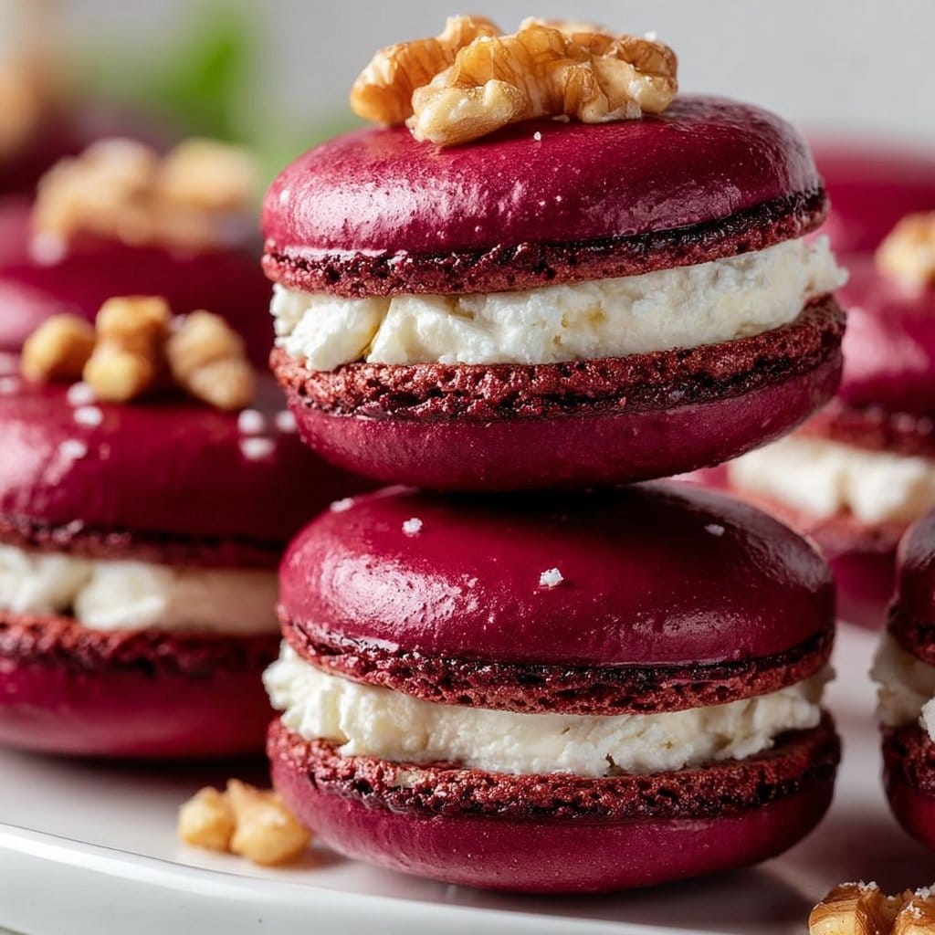 Savory Beet Macarons with Goat Cheese and Walnuts