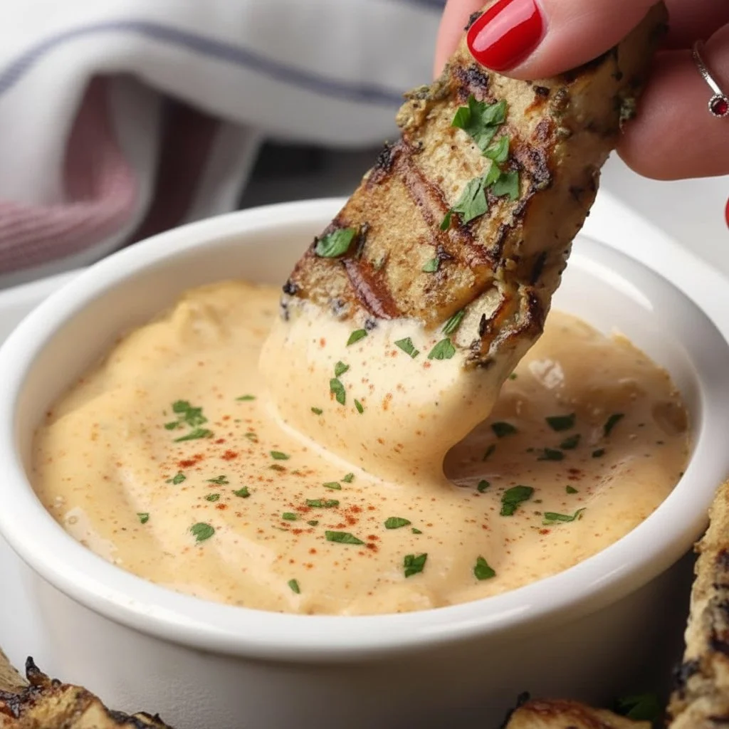Homemade spicy aioli served in a small bowl with herbs and spices