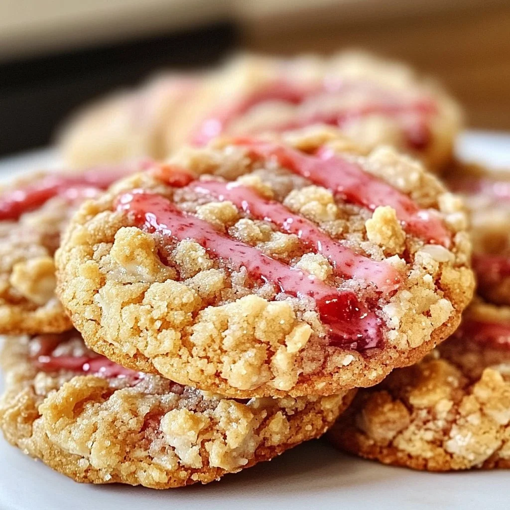 Strawberry Crunch Cookies 3 Delicious homemade Strawberry Crunch Cookies topped with a crunchy strawberry layer.