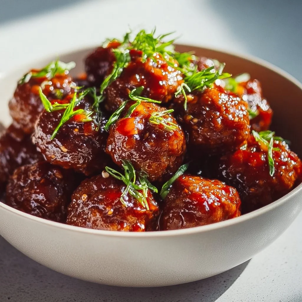 Delicious Sweet Chili Meatballs served on a platter with dipping sauce