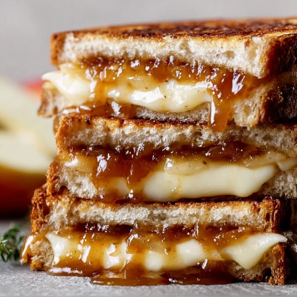 Apple Butter Brie Grilled Cheese sandwich with golden-brown crust