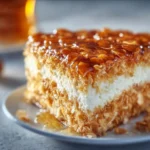 Authentic German Bee Sting Cake topped with almonds and filled with cream