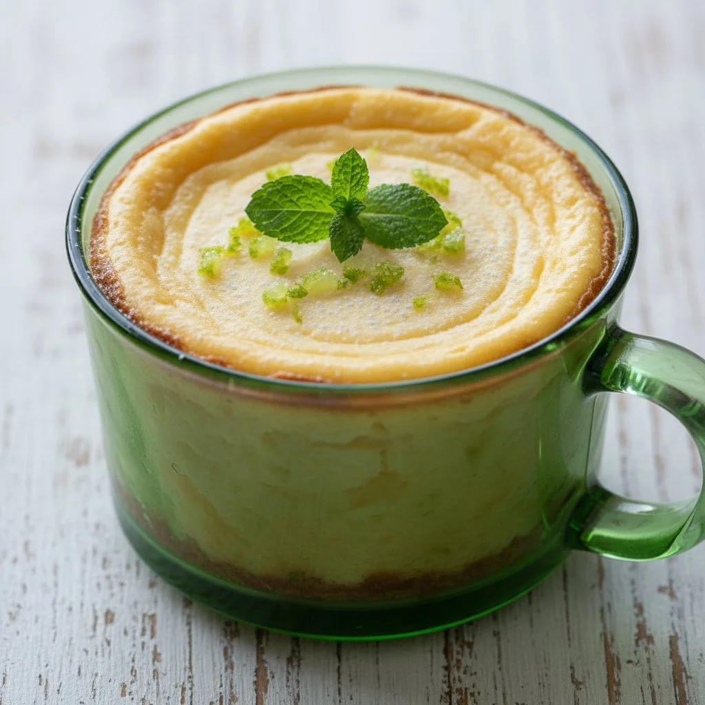 Cheesecake in a Mug 3 Creamy cheesecake in a mug topped with fresh berries