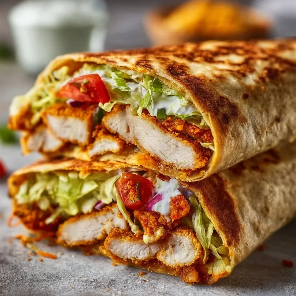 Chicken Crunch Wrap 3 Delicious Chicken Crunch Wrap with crispy chicken and fresh ingredients