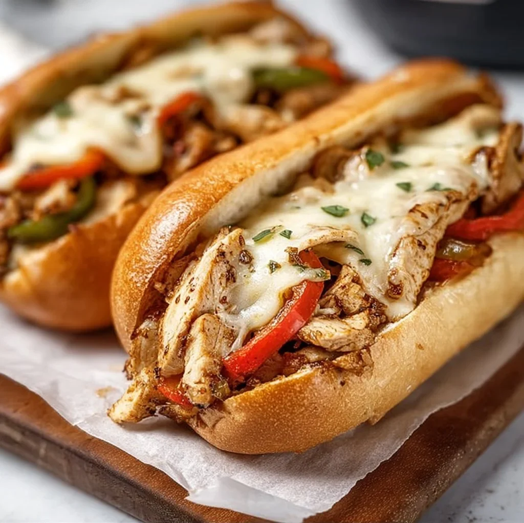 Chicken Philly Cheese Steaks 3 Delicious Chicken Philly Cheese Steaks served with melted cheese and fresh ingredients