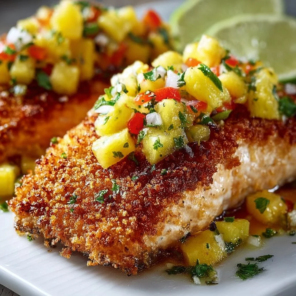 Coconut Crusted Salmon with Pineapple Salsa 4 Coconut Crusted Salmon with Pineapple Salsa