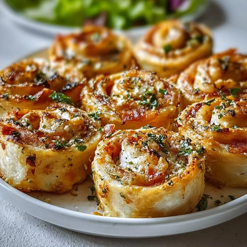 Crack Chicken Pinwheels 3 Delicious Crack Chicken Pinwheels on a serving platter.