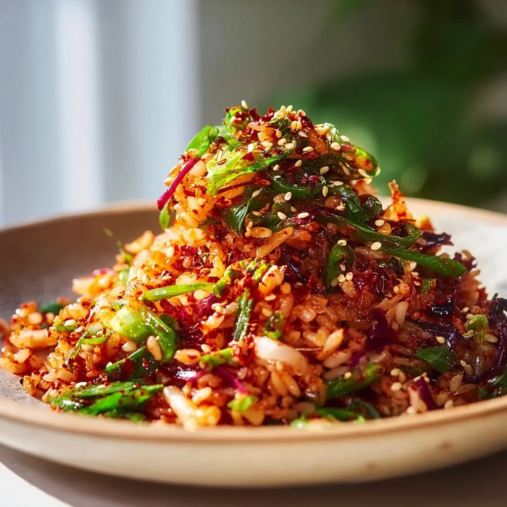 Crispy Gochujang Rice Salad 3 Crispy gochujang rice salad with colorful vegetables and a spicy dressing