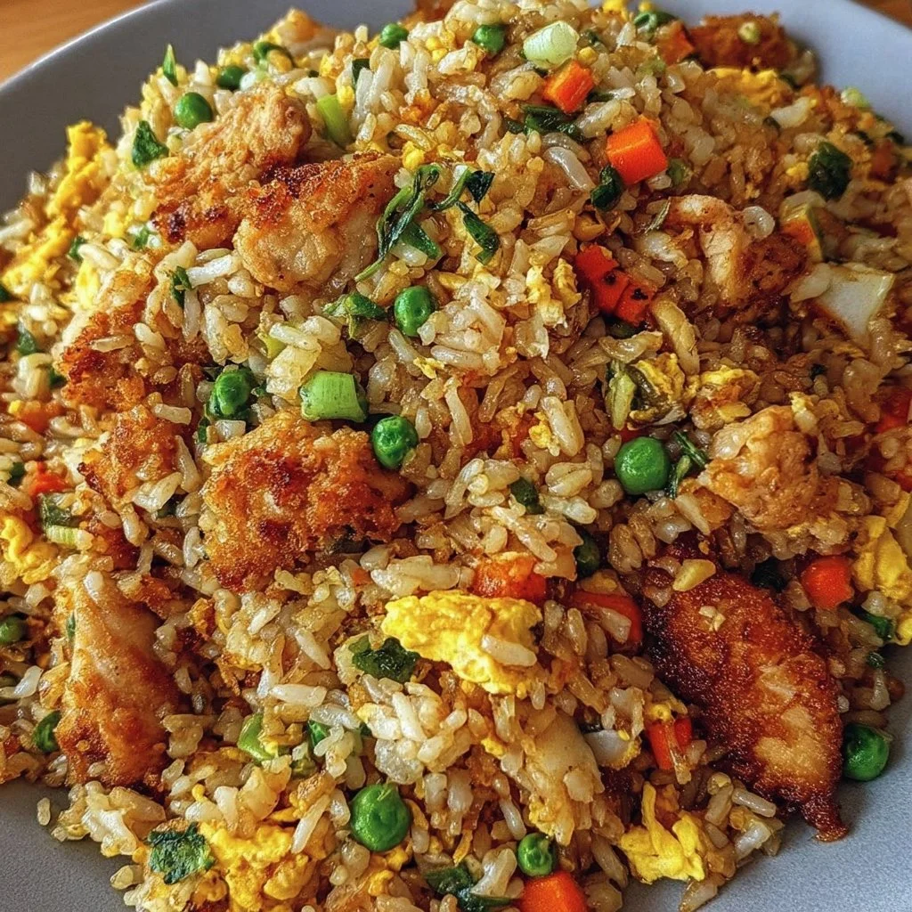 High Protein Crispy Garlic Chicken Fried Rice