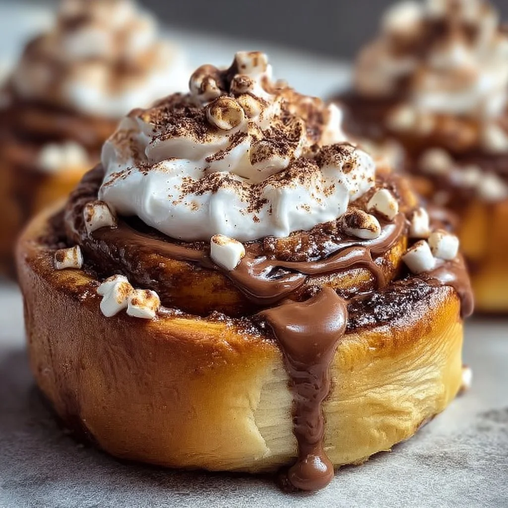 Hot Cocoa Cinnamon Rolls 3 Decadent hot cocoa cinnamon rolls topped with chocolate and icing.