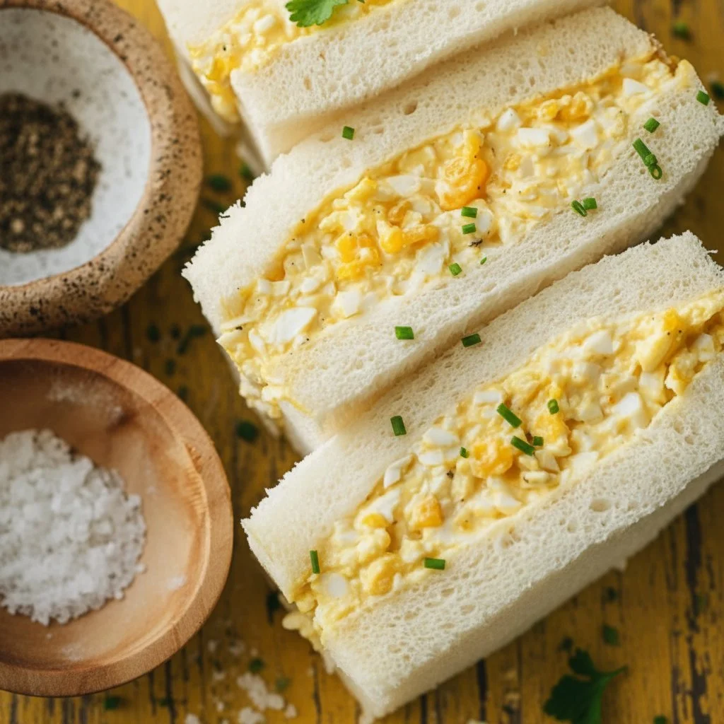 Japanese Egg Sandwich (Tamago Sando) 3 Delicious Japanese tamago sando egg sandwich on a plate