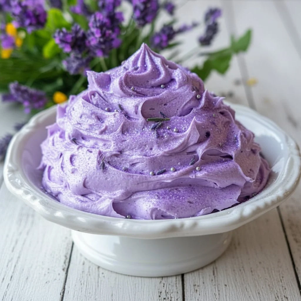Lavender Buttercream Frosting on a beautiful floral cake
