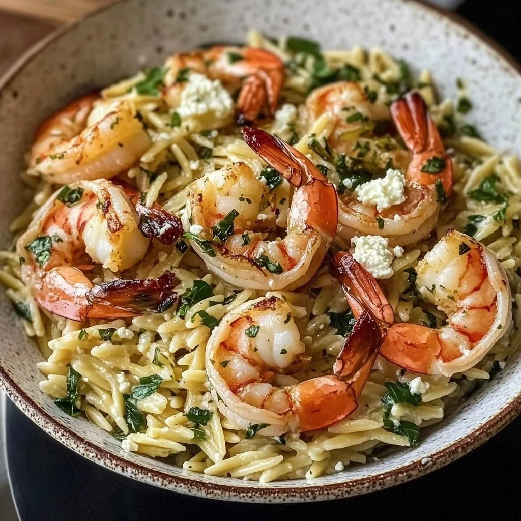 Lemon Feta Orzo Shrimp