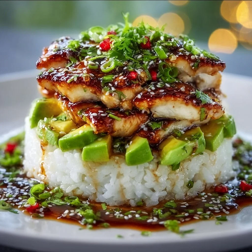 Tangy Honey Lime Chicken & Avocado Rice Stack That Delights