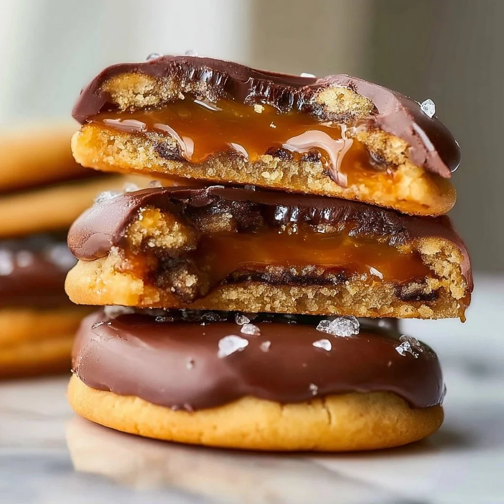 Delicious Twix-Style Cookies with chocolate, caramel, and cookie layers