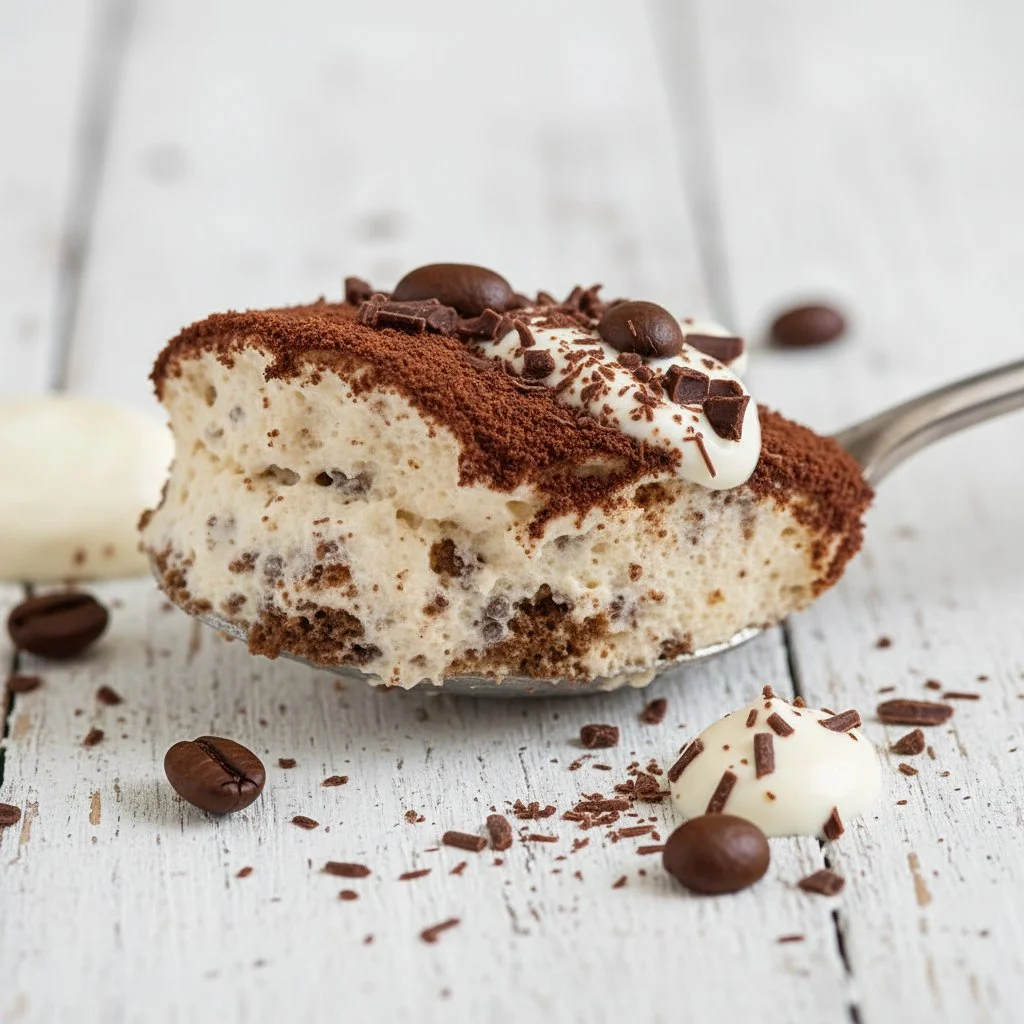 Delicious gluten-free tiramisu chia pudding topped with cocoa and coffee.