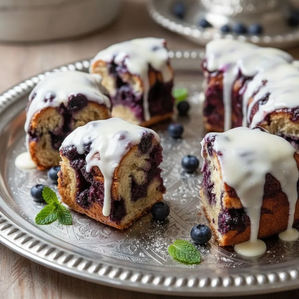 Freshly baked Blueberry Monkey Bread served on a wooden table