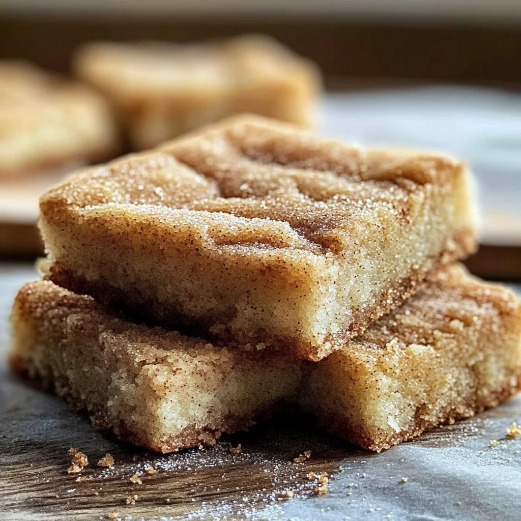 Cinnamon Sugar Blondies 3 Freshly baked Cinnamon Sugar Blondies with a sprinkle of cinnamon sugar on top
