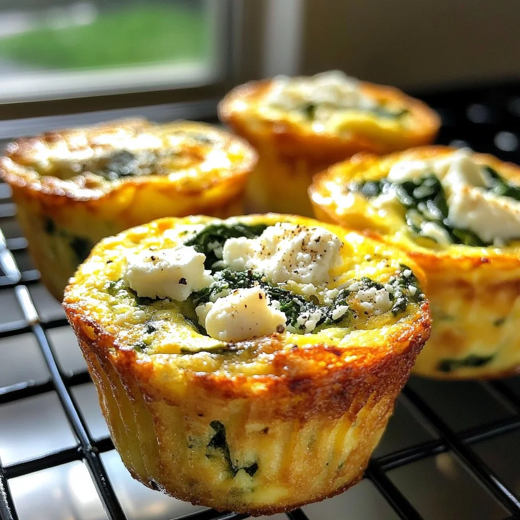Delicious egg muffins with spinach and feta served on a plate.