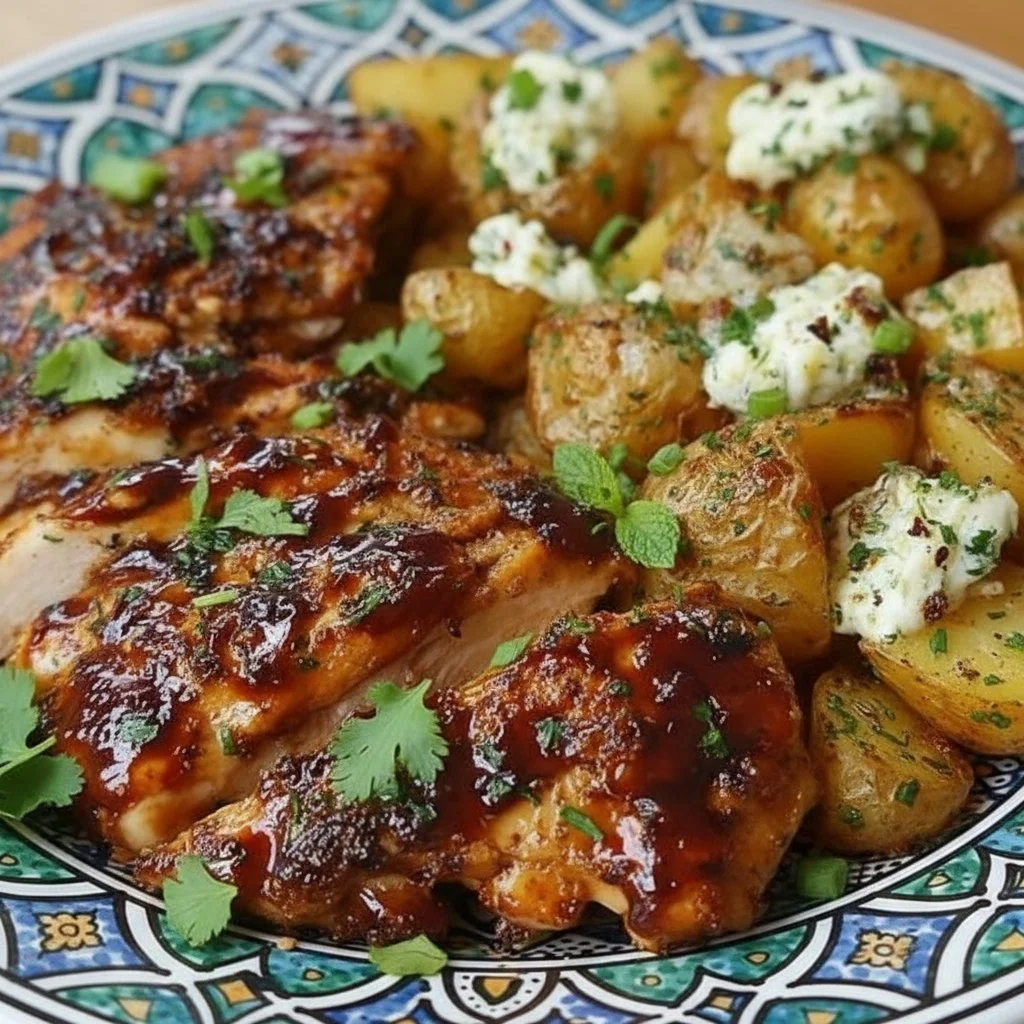 Honey BBQ Chicken with Garlic Potatoes Dinner Recipe