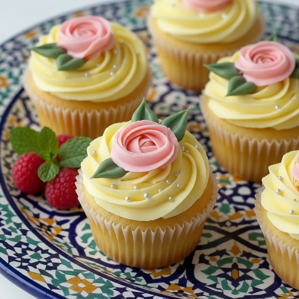Lemon and rose cupcakes 3 Lemon rose cupcakes with floral decorations and lemon zest topping