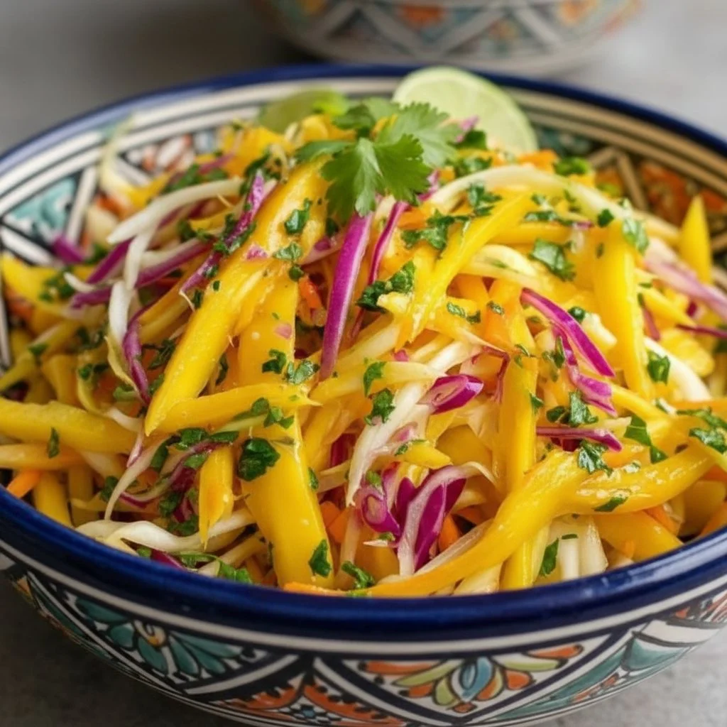 Mango Slaw 3 Colorful mango slaw with fresh vegetables and a tangy dressing