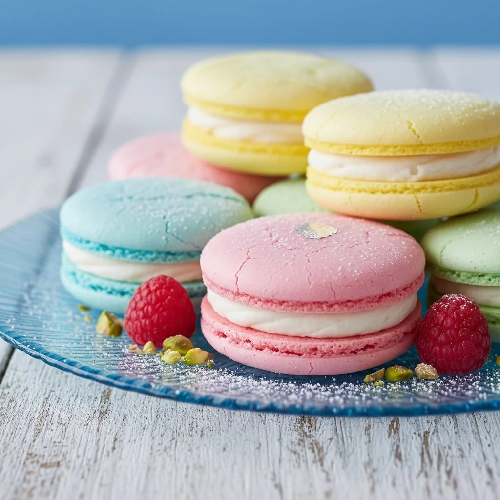 Pastel Sugar Cookie Sandwiches Recipe 3 Decorative pastel sugar cookie sandwiches on a plate