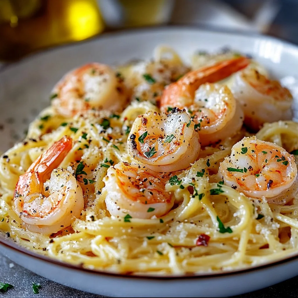 Shrimp Scampi Garlic Cream Pasta