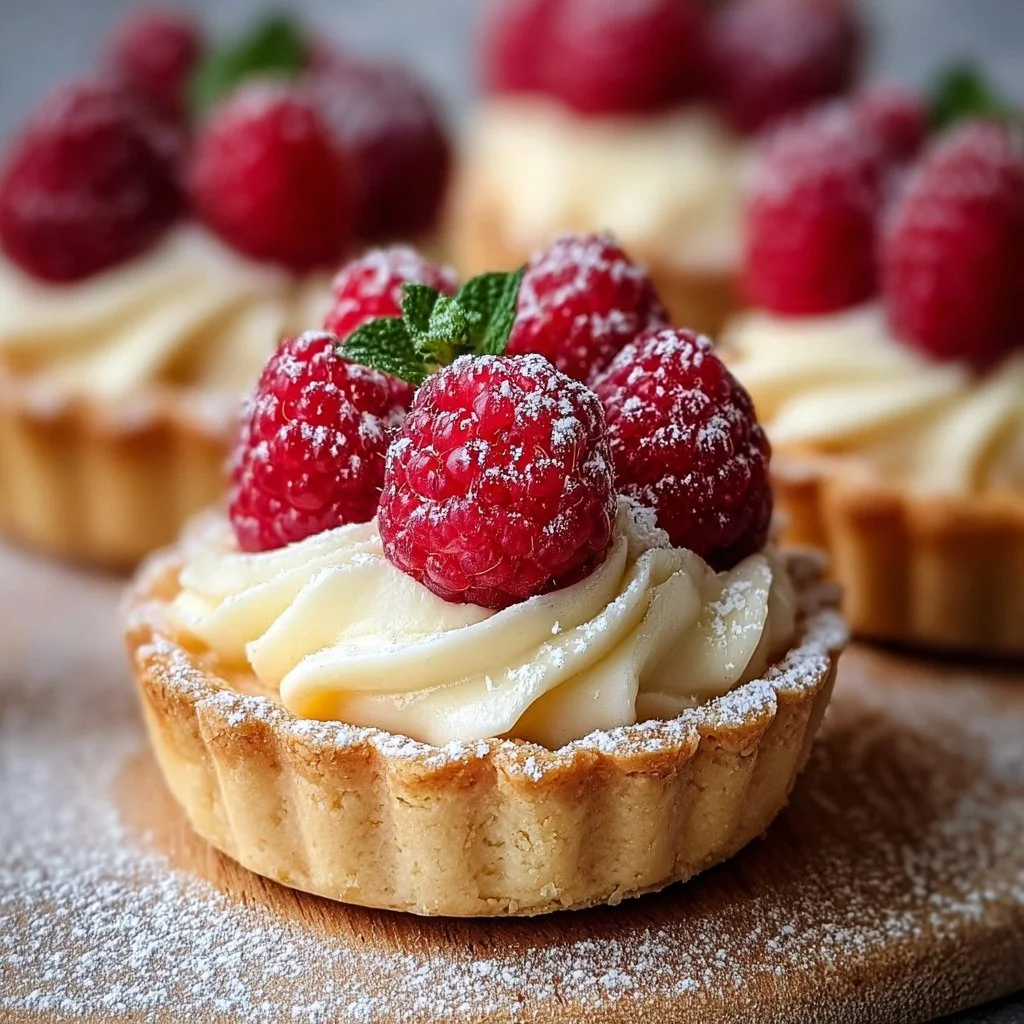 Vanilla Cream Tarts with Fresh Raspberries 4 Vanilla Cream Tarts with Fresh Raspberries