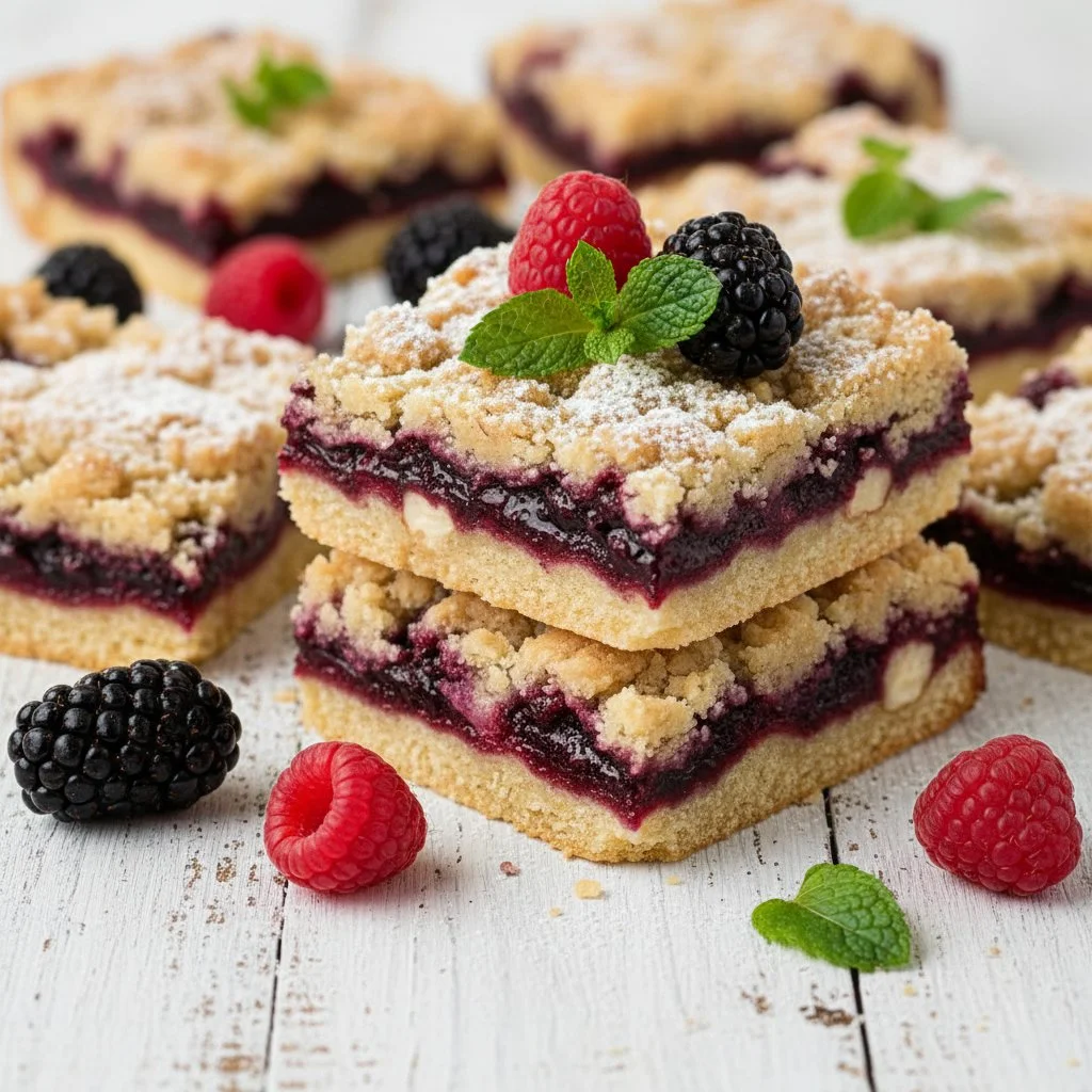Vegan Berry Crumble Bars 3 Vegan berry crumble bars with fresh berries and a crunchy topping