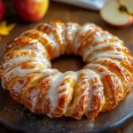Homemade Apple Kringle drizzled with creamy vanilla glaze