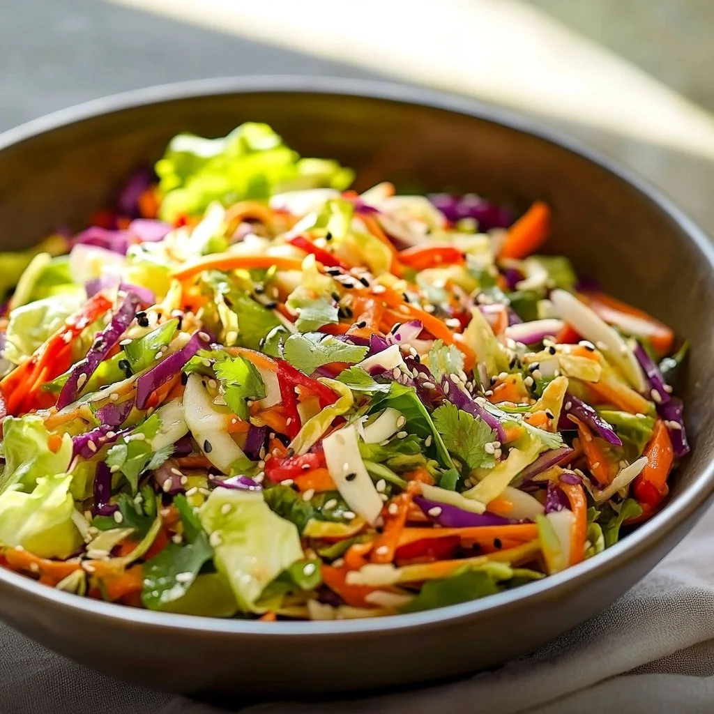 Colorful Asian Chopped Salad with fresh vegetables and dressing
