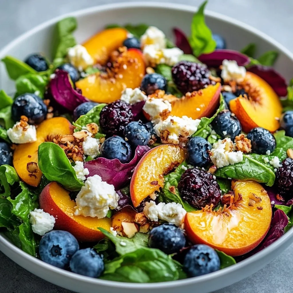 Fresh Blueberry Peach Feta Salad with vibrant colors and healthy ingredients