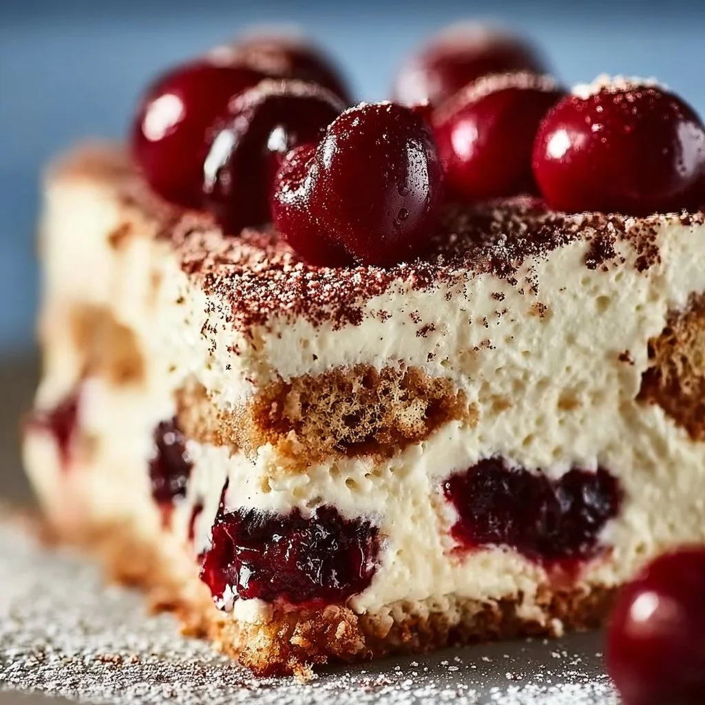 Cherry Amaretto Tiramisu 3 Delicious Cherry Amaretto Tiramisu with layers of mascarpone and cherries
