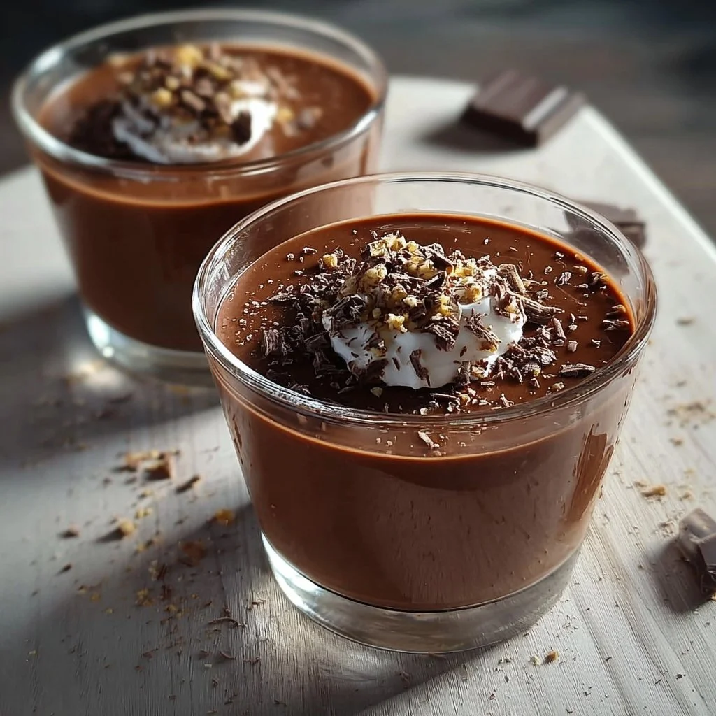 Delicious Chocolate Pots de Creme dessert in elegant serving cups