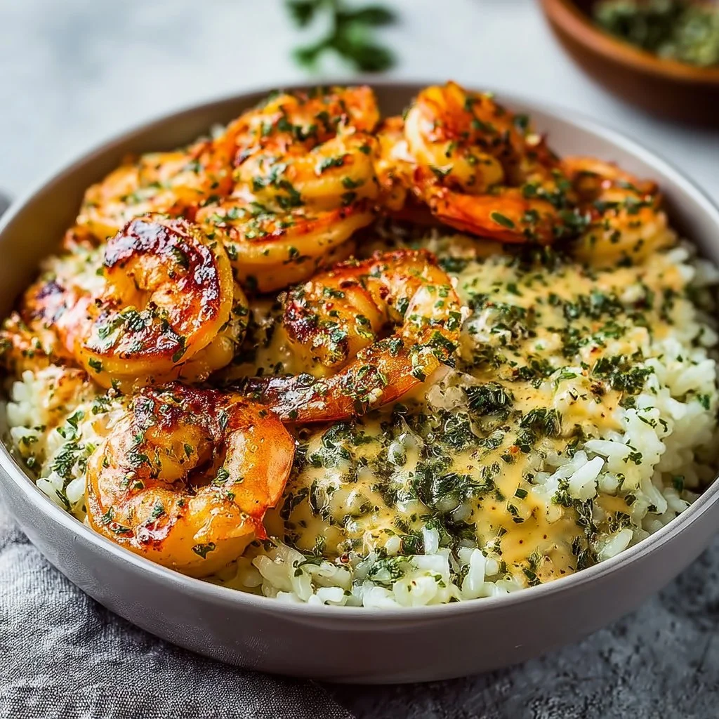 Creamy Herb Rice with Garlic Butter Shrimp Bowl