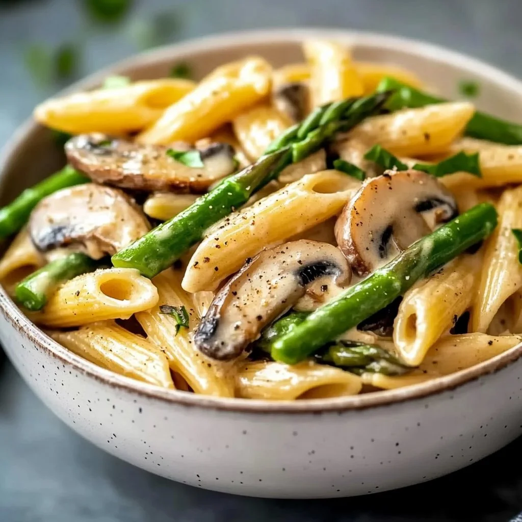 Creamy Mushroom Asparagus Chicken Penne