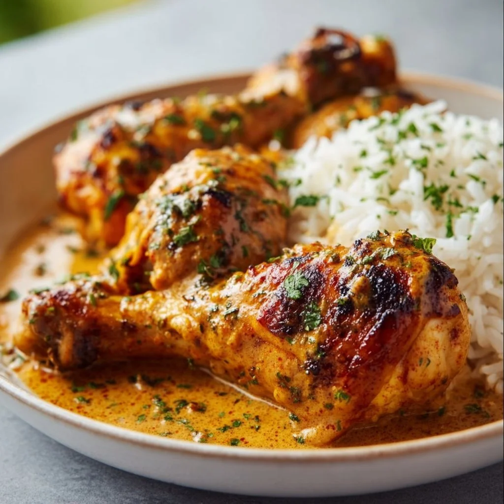 Creamy Paprika Chicken Drumsticks with Steamed Rice