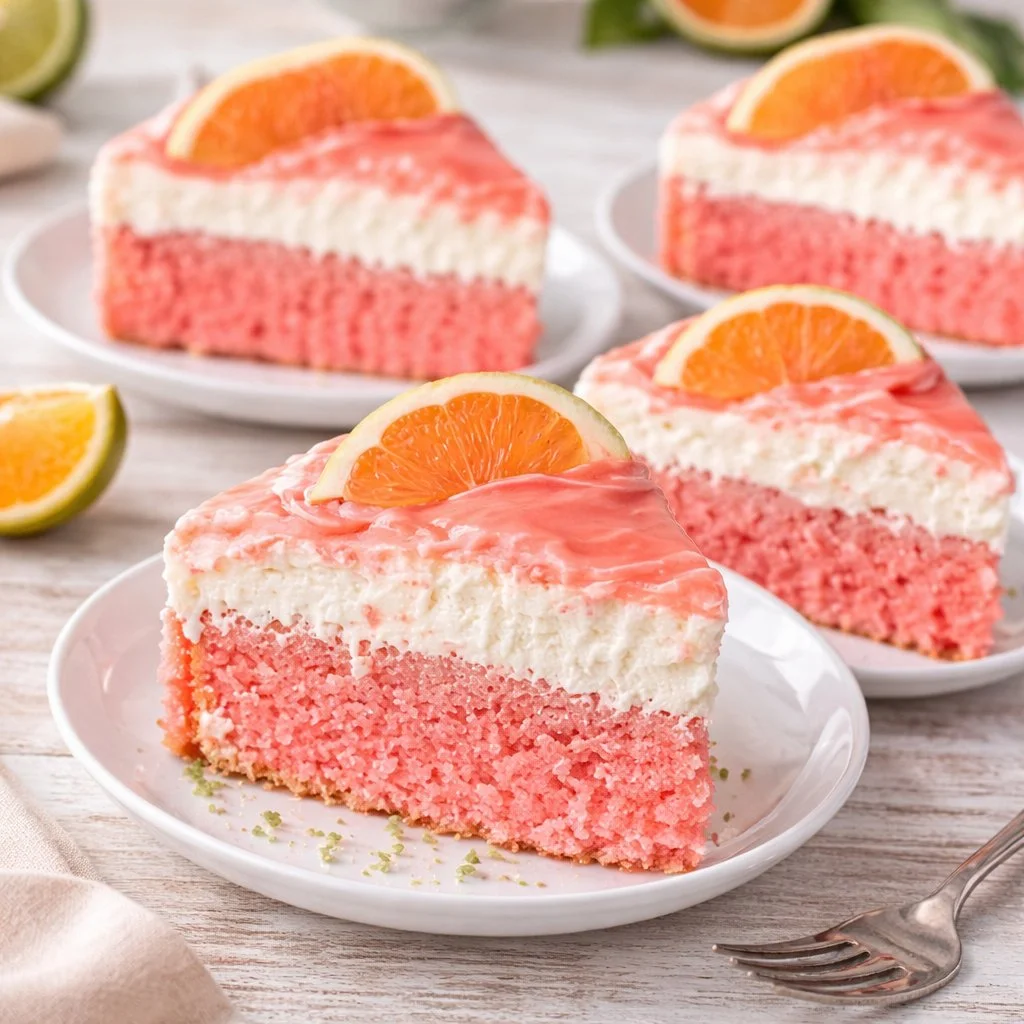 Decadent Hawaiian Guava Cake topped with fresh guava slices and cream