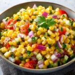 Bowl of easy corn salad with fresh ingredients and vibrant colors
