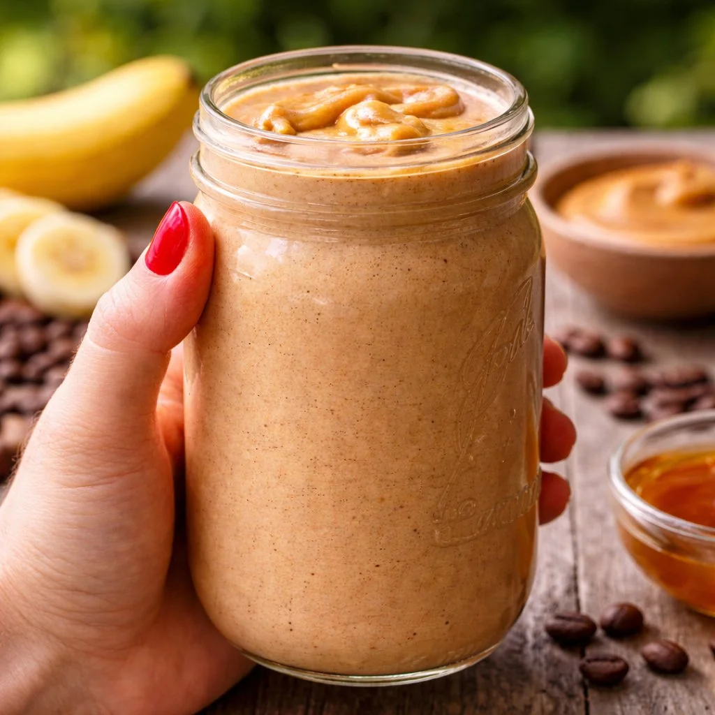 Energize your mornings with a creamy banana peanut butter coffee smoothie recipe.