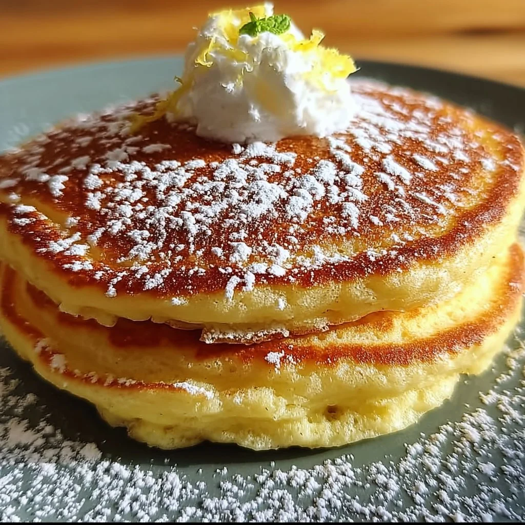 Fluffy Lemon Ricotta Pancakes 3 Fluffy lemon ricotta pancakes served with fresh berries and syrup